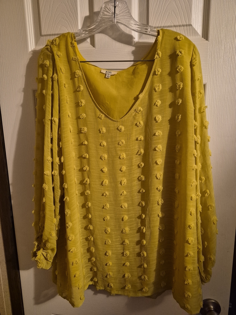 Kori Mustard Yellow Pom-Pom V-Neck Blouse